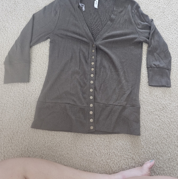 Urban Outfitters Sweaters - Olive Green Button-Up Quarter Sleeve Cardigan